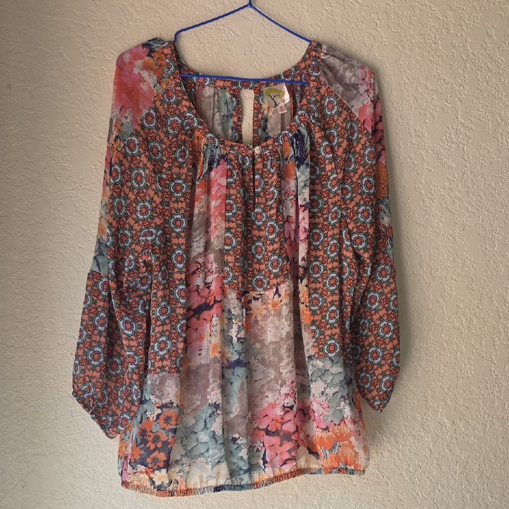 Fig and Flower Vibrant Floral Blouse